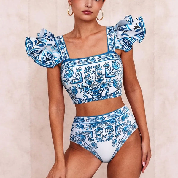 Ruffle Shoulder Bikini Set Women Two-Piece Swimsuit 2024 Trend New Sexy Women`s Bathing Bodice Beach Suit Biquini Female Clothes