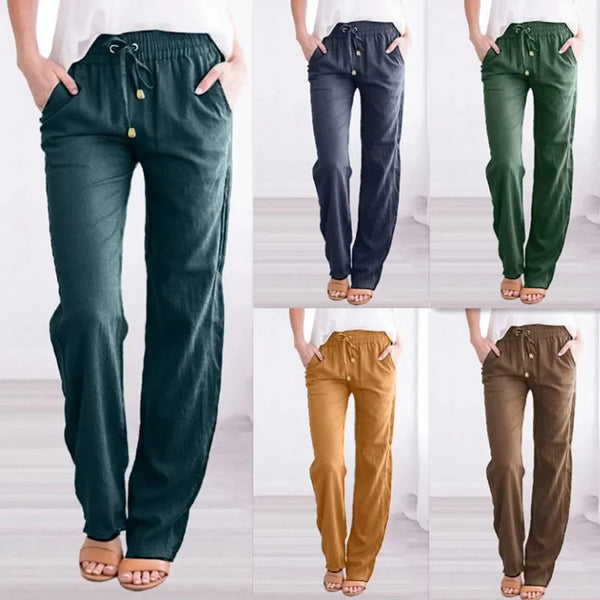 Women Cotton Linen Trousers Spring Summer 2025 Straight Baggy Pants for Lady Casual Wide Leg Pants Women