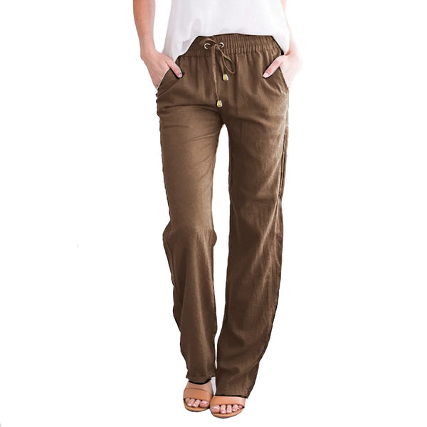Women Cotton Linen Trousers Spring Summer 2025 Straight Baggy Pants for Lady Casual Wide Leg Pants Women