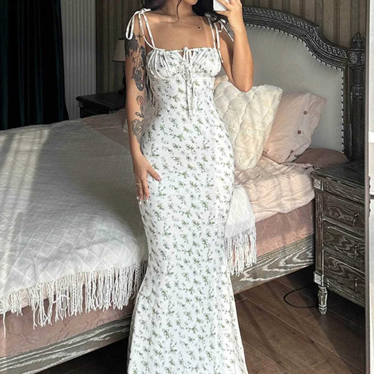 Hugcitar Women Elegant Floral Beach Vacation Bodycon Streetwear Long Dress 2023 Summer Clothes Wholesale Items For Business