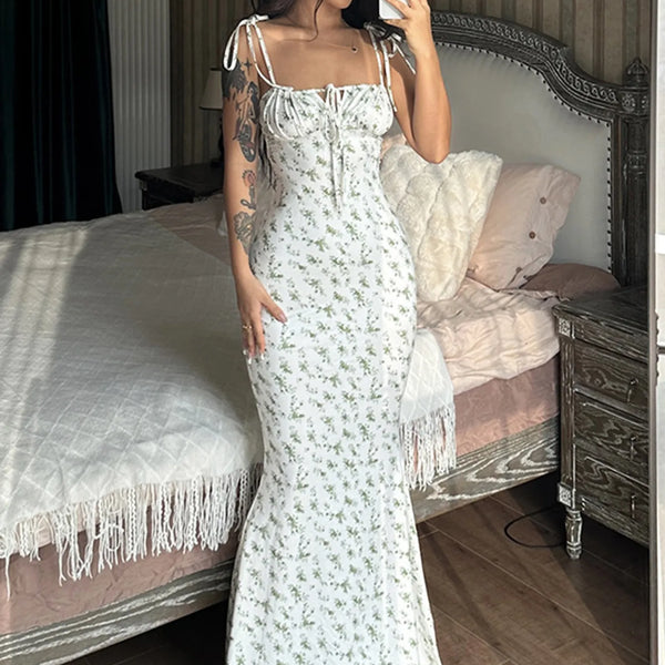 Hugcitar Women Elegant Floral Beach Vacation Bodycon Streetwear Long Dress 2023 Summer Clothes Wholesale Items For Business