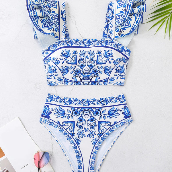 Ruffle Shoulder Bikini Set Women Two-Piece Swimsuit 2024 Trend New Sexy Women`s Bathing Bodice Beach Suit Biquini Female Clothes