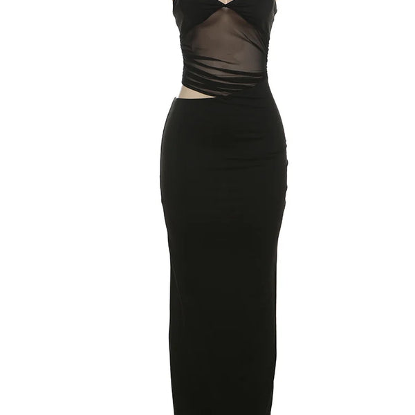 Nibber Mesh Patchwork Dress Women Sexy Backless Hollow Sleeveless 2025 Summer Trend Skinny Stretch Elegant Clubwear Maxi Bodycon