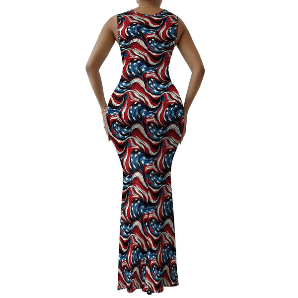 American Flag Maxi Dress 4th of July Bodycon Sleeveless Women's XS-2XL Independence Day Outfit