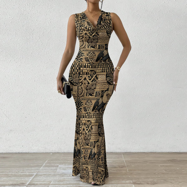 Luxury African Print Bodycon Dress Women's Sleeveless Maxi Dress - XS-2XL Stylish Casual or Cocktail Dress