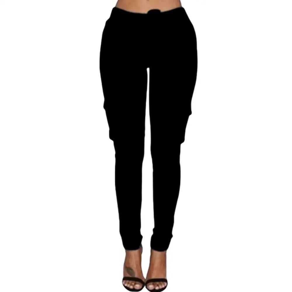 Mather 2023 Spring Lace Up Waist Casual Women Pants Solid Pencil Pants Multi-Pockets Straight Trousers S-4XL