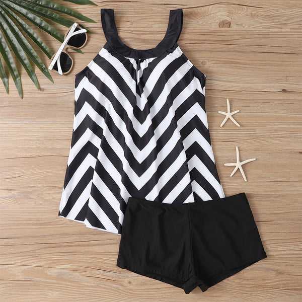 Two Piece Colorful Flower Print Strap Swimsuit Women’s Sexy Layered Camisole Split Sport Beachwear Female Swimming Suit Summer
