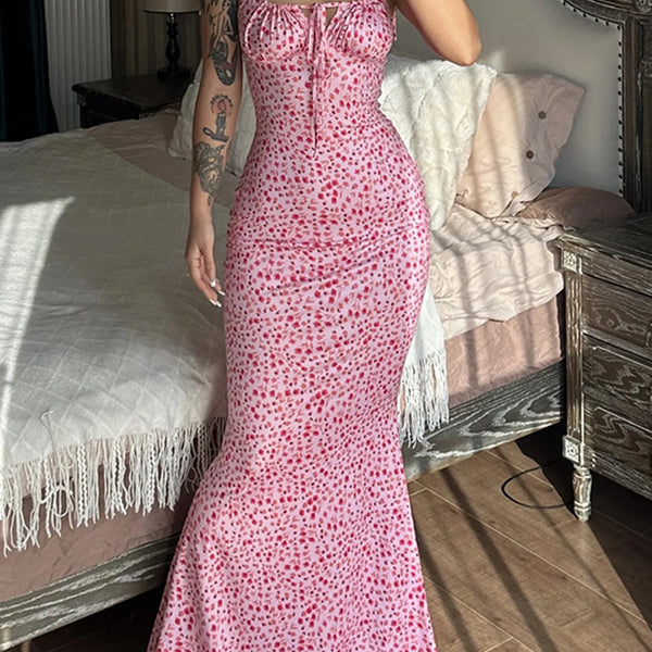 Hugcitar Women Elegant Floral Beach Vacation Bodycon Streetwear Long Dress 2023 Summer Clothes Wholesale Items For Business