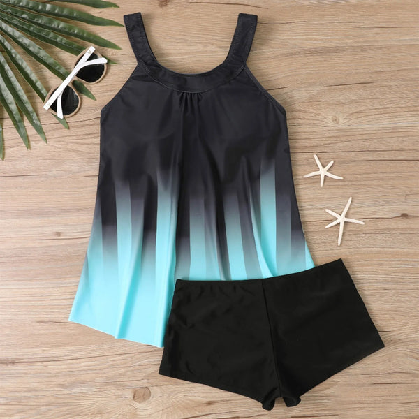 Two Piece Colorful Flower Print Strap Swimsuit Women’s Sexy Layered Camisole Split Sport Beachwear Female Swimming Suit Summer