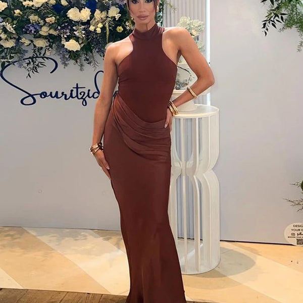 JULISSA MO Satin Sexy Hollow Out Women Maxi Dress Black Sleeveless High Waist Dress Female Autumn Skinny Elegant Party Clubwear