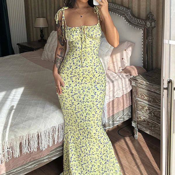 Hugcitar Women Elegant Floral Beach Vacation Bodycon Streetwear Long Dress 2023 Summer Clothes Wholesale Items For Business