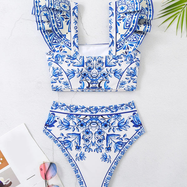 Ruffle Shoulder Bikini Set Women Two-Piece Swimsuit 2024 Trend New Sexy Women`s Bathing Bodice Beach Suit Biquini Female Clothes